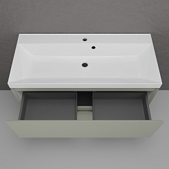 Style Line Тумба с белой раковиной Манхэттен 100 Plus эмаль олива матовая – фотография-4